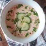 Indian Cucumber Raita Sauce garnished with coriander, green chilies