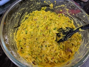 gluten-free, egg-free zucchini fritter batter ready