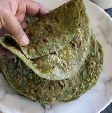 Soft Palak Paratha cooked in ghee